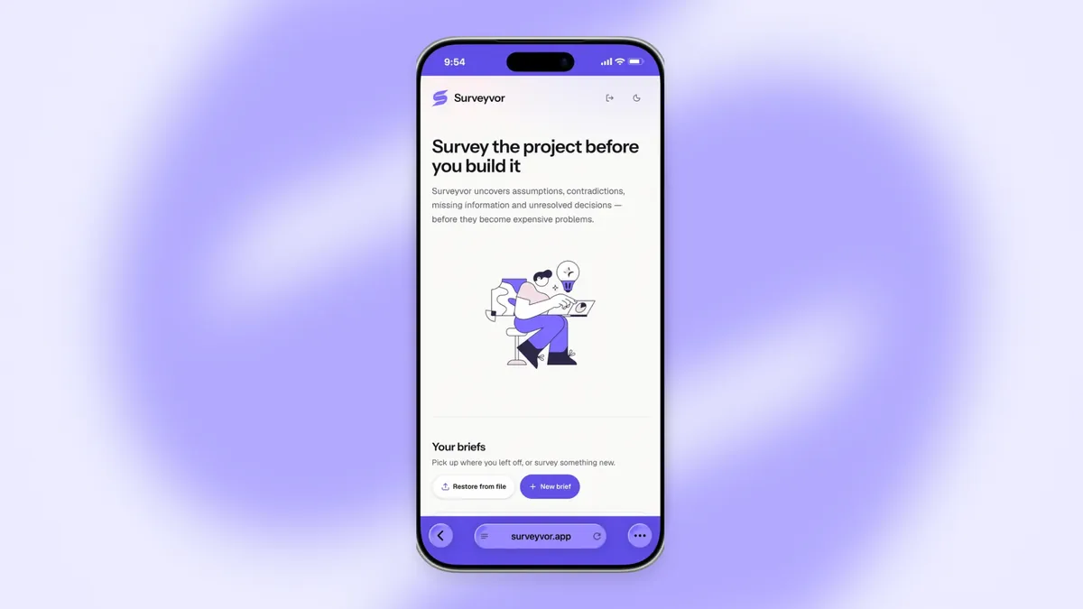Surveyvor – phone screens of the briefing tool